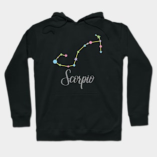 Scorpio Zodiac Constellation in Rainbow Pastels - Black Hoodie